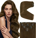 Ve Sunny Clip in Hair Extensions Cool Ash Brown Remy Human Hair Clip in Extensions Full Head Straight Real Hair Extensions For Women 7pcs 120g 18 inch