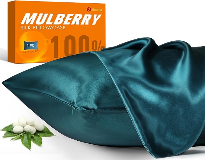 100% Mulberry Silk Pillowcase for Hair and Skin, 22 Momme Pure Natural Silk Pillow Case Both Sided with Zipper, Pillow Cover for Women Mom Men (Fog Blue, Standard 20''×26'', 1 Pack)