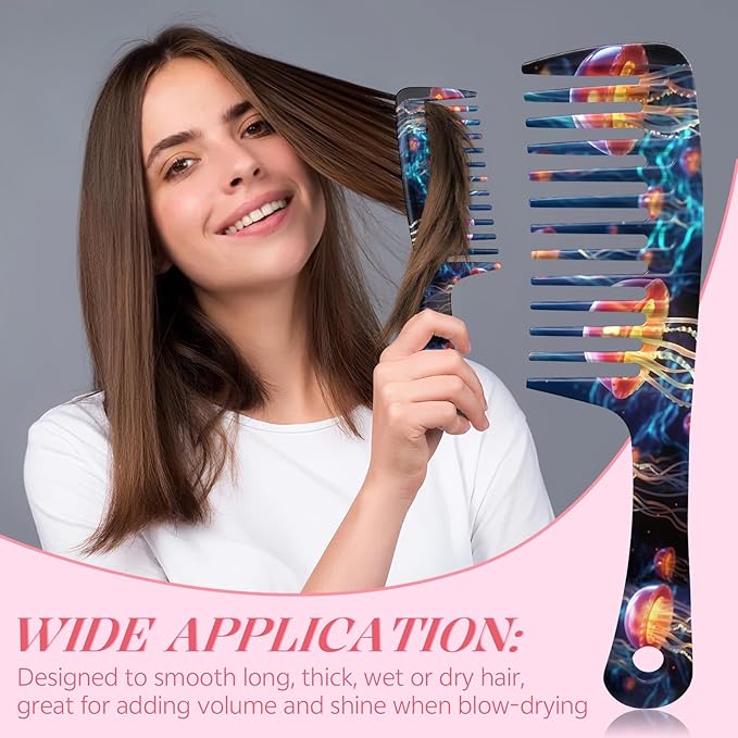 Wide Tooth Comb,Effortless Tangle Removal for Curly, Wet, Long Hair Wet,Cute Aesthetic Design for Women Men and Girls (Blue-17)