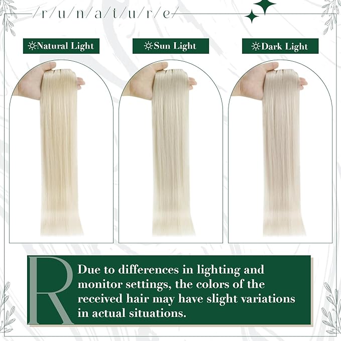 RUNATURE Real Human Hair Clip in Extensions Blonde, Clip in Hair Extensions Remy Human Hair, Double Weft Hair Extensions Clip Ins, Tangle Free Hair For Women, 16 Inch 50g 3pcs, #800 Platinum Blonde