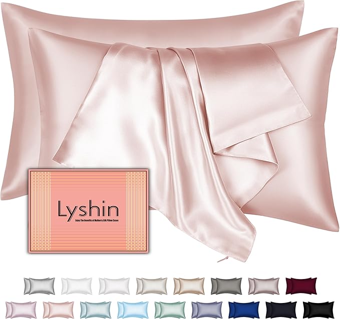 Mulberry Silk Pillow Cases 2 Pack Standard Size 20x26 Inches with Hidden Zipper, Ultra Smooth and Soft Breathable Cooling Silk Satin Pillowcase Set of 2, Better for Hair and Skin, Gifts for Women Men