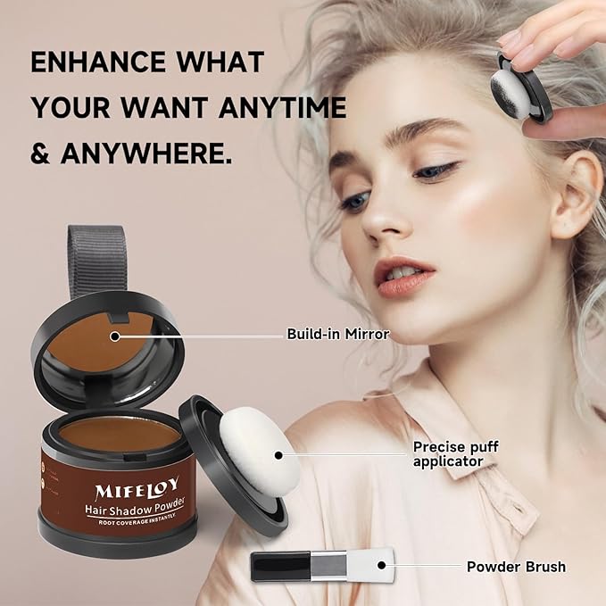 2 Pack Root Cover Up Powder, Medium Brown - Long-lasting Gray Hair Root Concealer for Hairline, Beard Line, Eyebrow, Instantly Covers Thinning Grays, Touch Up Hair Color for Travel