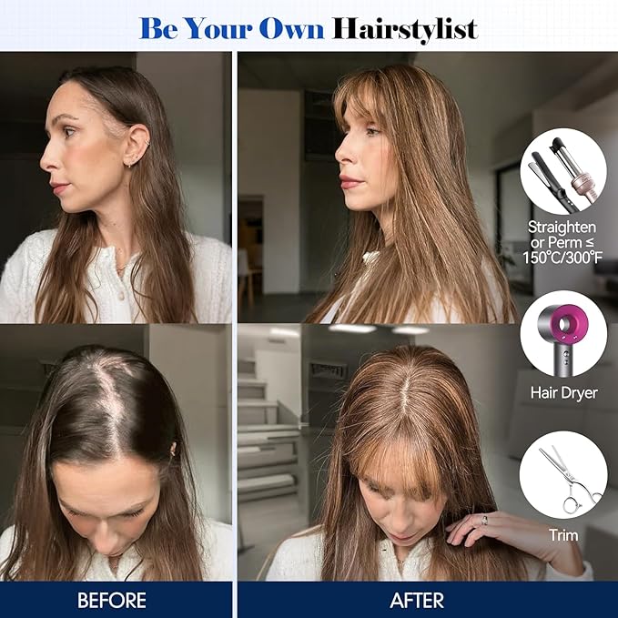 HAIRCUBE Hair Toppers For Women With Thinning 5"*5" Large Base Real Hair Toppers For Women, 14 Inch For Hand-Woven, 60g, Silk, Natural, realistic, Use Daily, Hairloss, Brown, with bangs