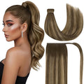 Ve Sunny Hair Extensions Ponytail Real Human Hair Wrap Around Clip in Ponytail Hair Extensions Straight Extensions Human Hair for Women Medium Brown Balayage Ombre Caramel Blonde 22inch 80G