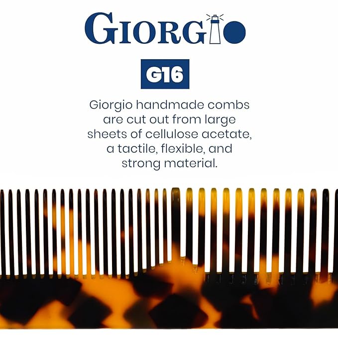Giorgio G16 Fine and Wide Tooth Handmade Hair Comb - Detangling Styling Barber Comb for Men and Women - Saw Cut Detangler