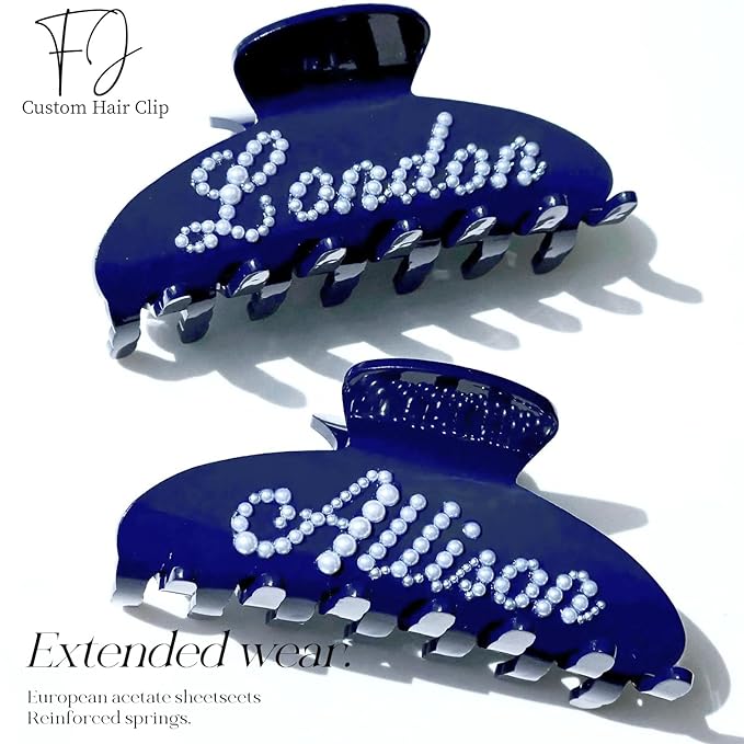 Personalized Colorful Name Hair Claw Clips for Women,Custom Hair Clips with Diamond,Cute Hair Accessories 4",Handmade Rhinestones Hair Clamp Gifts for Mom,Bride,Wife,Bridesmaid,Couples（Deep Blue）