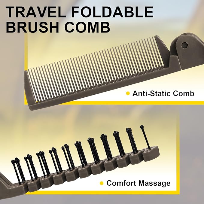 3PCS Travel Foldable Brush Comb Portable Hairbrush, Anti-Static Mini Pocket Hair Comb, Double Headed Hair Brush Hairdressing Tools Plastic Folding Hairbrush for Men Women (Coffee)