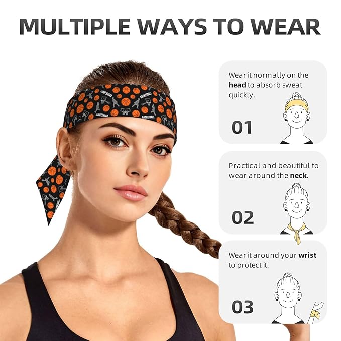 Men's Women Game Sports Basketball Print Sports Sweat Band Multi Style Fashion Head Ribbon Headwear for Yoga Fitness Shower