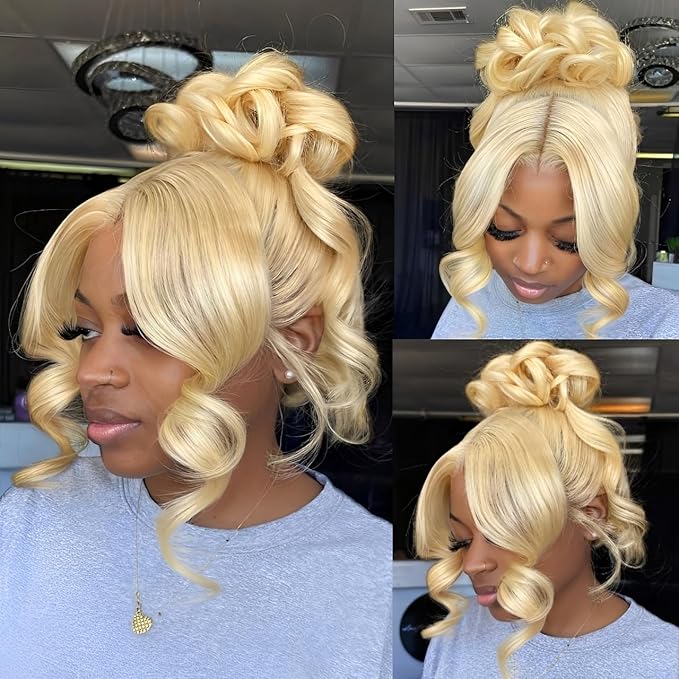 Hidden Strap Body Wave 360 613 Lace Front Wig Human Hair Glueless Wigs Human hair Pre Plucked Pre Bleached 180% Density Blonde Wig With Drawstring HD Full Lace Human Hair Wigs 28Inch
