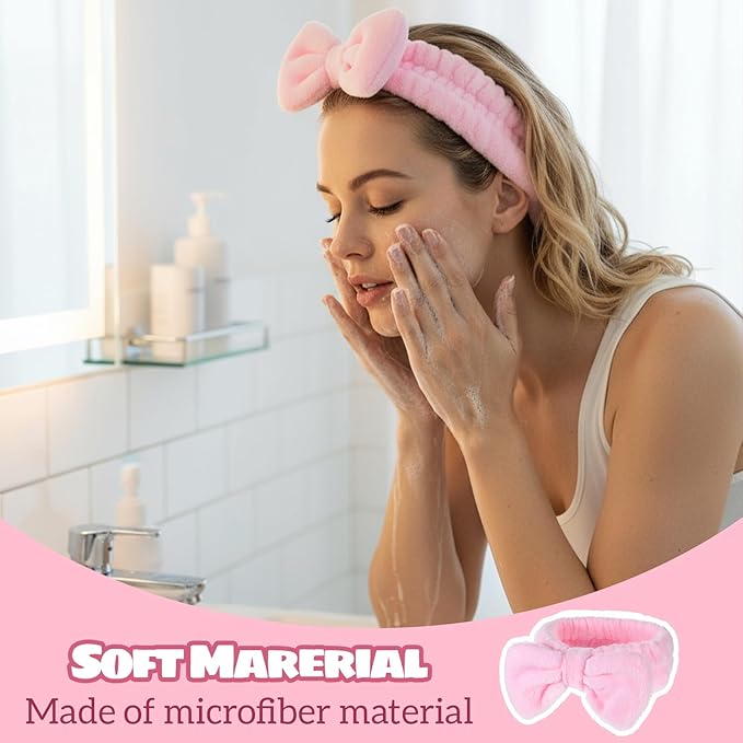 25 Pcs Pink Spa Headband Bulk, Elastic Makeup Headbands for Women, Soft Coral Fleece Hair Band for Washing Face, Cute Bow Hair Bands for Face Washing Shower Skin Care Yoga