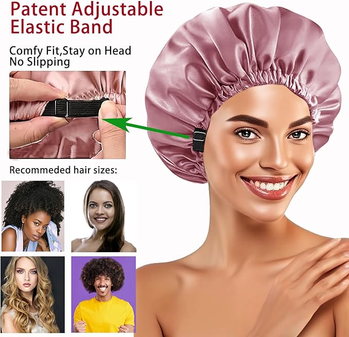 2Pcs Hair Bonnets For Sleeping Satin Bonnet Silk Bonnets For Women Silky Night Caps Womens Curly Hair Sleep Cap
