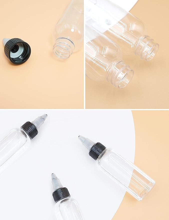 6 Pcs 2oz Plastic Squeeze Bottles with Twist Top Cap, 60ml Clear Dispensing Bottles, Empty Squirt Bottle for Liquids, Sauces, Arts, Crafts, Travel