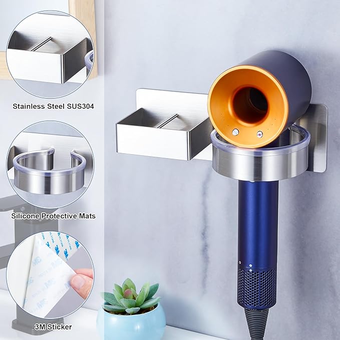 Hair Straightener Holder Wall, Blow Dryer Holder Wall Mounted Hairdryer Holder for Bathroom, Hair Tools Organizer & Storage Curling Iron Holder, Salon Hair Dryer Holder (Silver)