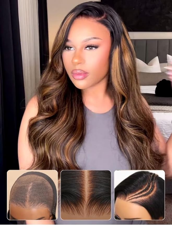 YIROO Bye Bye Knots Pre Everyting Glueless Wigs Highlight Balayage Brown Body Wave Put on and Go 7x5 Pre Cut Lace Front Wig Invisible Knots Pre-Bleached Pre Plucked Ready to Go 150% Density 24inch