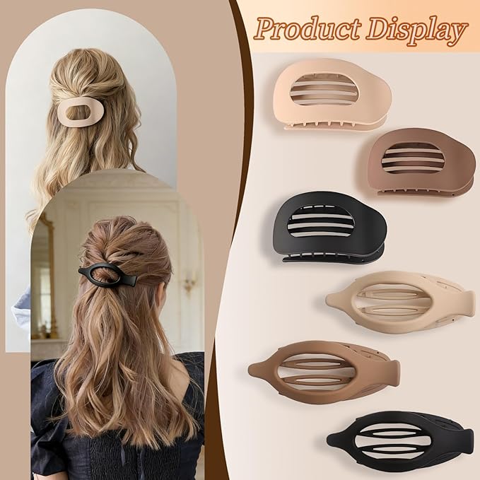 6Pcs Matte No-Slip Flat Claw Clips,Duckbill Hair Clips for Women, Simple Elegant flat hair clips for Thick Thin Long Short Hairs,flat claw clips for women (8Pcs,Mix-A) (E)