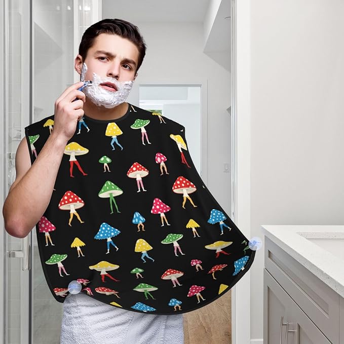 Beard Hair Catcher Bib, Waterproof Non-Stick Grooming Apron for Shaving Trimming, Perfect for Men Dad, Various Mushrooms Ladies Unique Mushroom Shave Bib