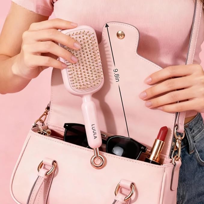 Retractable Cushion Massage Comb for Wet & Dry Hair, Anti-Static Self Cleaning Hair Brush for All Hair Types, Soft Bristles, Easy Eliminates Knots, Detangling Hairbrush for Women Men (Pink + White)