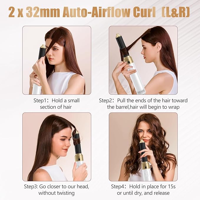 5 in 1 Hot Air Brush, Blow Dryer Brush & Auto Air Curling Wrap Hair Styler, 1000W Professional Hair Styling Tools Negative Ion Hair Dryer Brush for Drying, Curling, Straightening & Styling