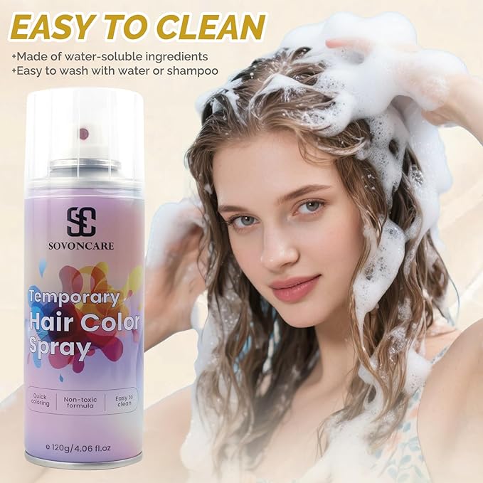 Blonde Temporary Hair Color Spray, SOVONCARE Natural Hair Wax Dye Spray for Kids Halloween, Christmas Party, Cosplay -On 1-Day Washable 120ML
