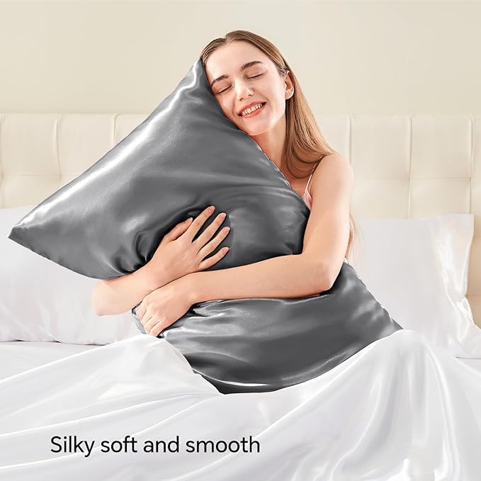 BEDELITE Satin Pillowcase with Zipper, Dark Grey King Size Pillow Cases Set of 2, Super Soft and Cooling Similar to Silk Pillow Cases, Gift for Women Men(20x40 Inches)
