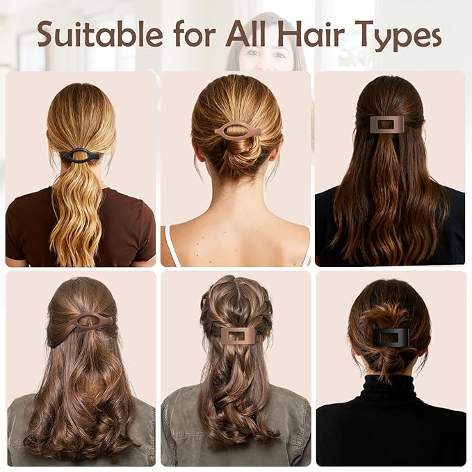 6 Pack Flat Hair Clips for Women Girls, French Flat Claw Clips for Think Hair Thin Hair with Strong Hold, Non-Slip, Matte Classic Barrettes for All Hair Styling