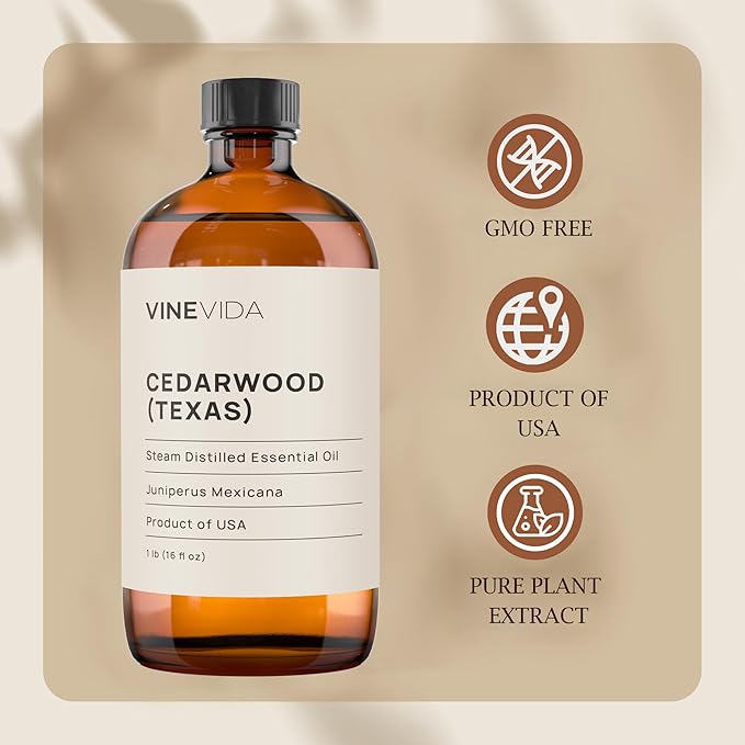 VINEVIDA Cedarwood Essential Oil 16 oz - Texas Candle Oil Scent - DIY Candle Scents - Bulk Oil for Soap Making