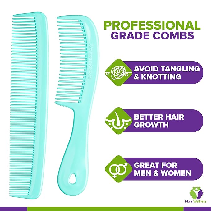 Mars Wellness 4 Piece Professional Comb Set Green - USA MADE - Fine Pro Tail, Dresser Hair Comb Styling Comb - Premium Grade for Men and Women - Parting Teasing and Styling