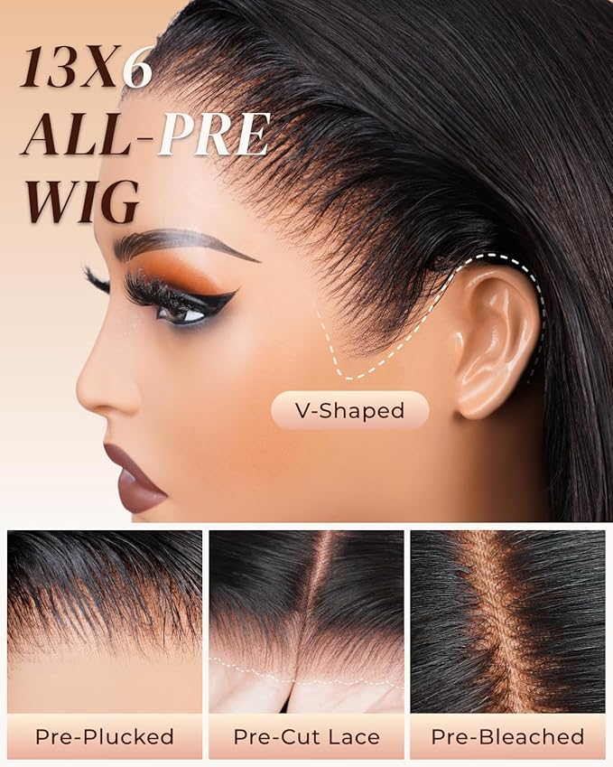 Arabella Hair 13x6 Lace Front Wigs Human Hair 210% Density Glueless Wig Human Hair 100% Straight Human Hair Wigs 12A Pre Plucked Pre-Bleached Pre-Cut Glueless Wig (20inch,13x6 Straight Hair)