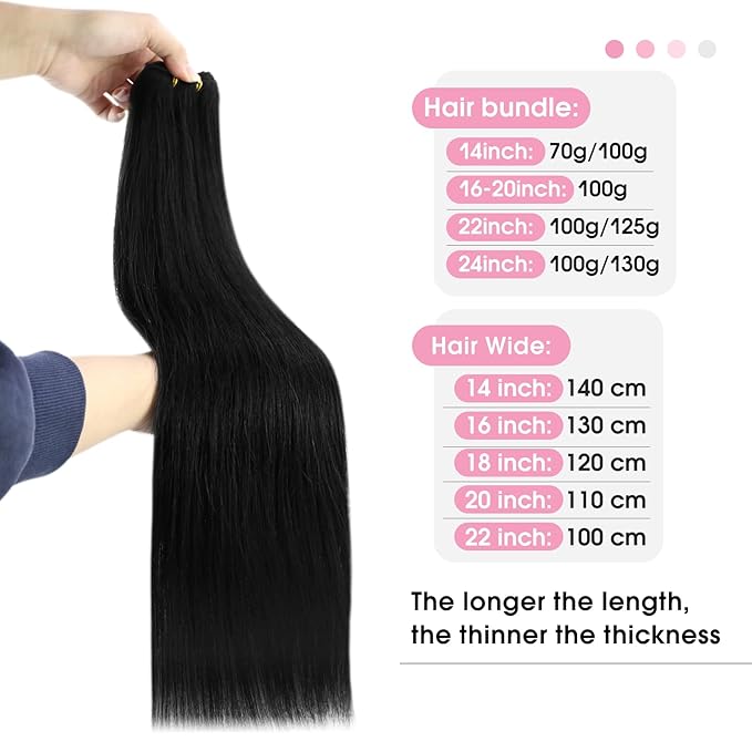 YoungSee Weft Hair Extensions Human Hair Black Sew in Extensions Jet Black Human Hair Extensions Sew in Bundles Soft and Silky Remy Hair 14Inch 100g