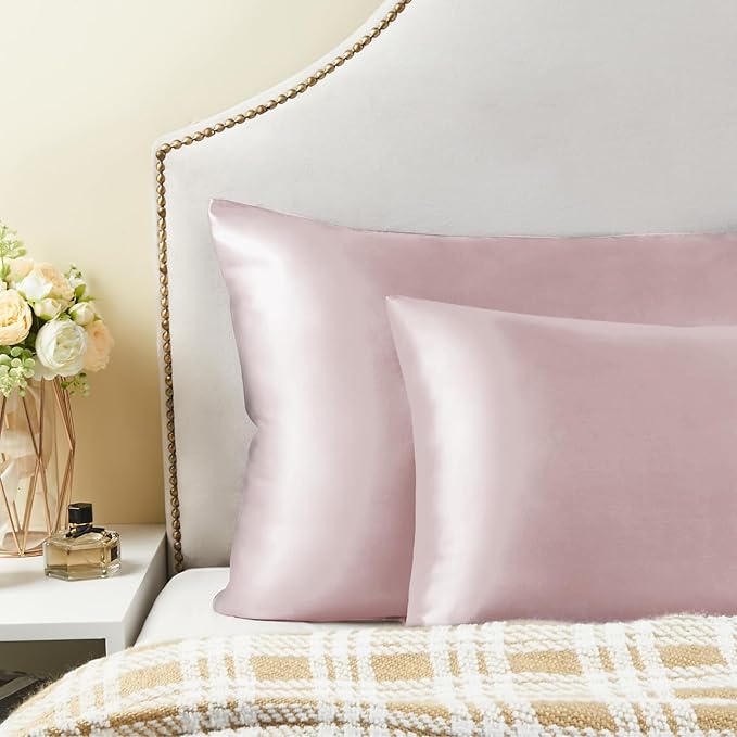 BEDELITE Satin Pillowcase for Hair and Skin, Super Soft and Cooling Similar to Silk Pillow Cases 2 Pack with Envelope Closure, Gift for Women Men(20"x36" King Size, Lotus Pink)