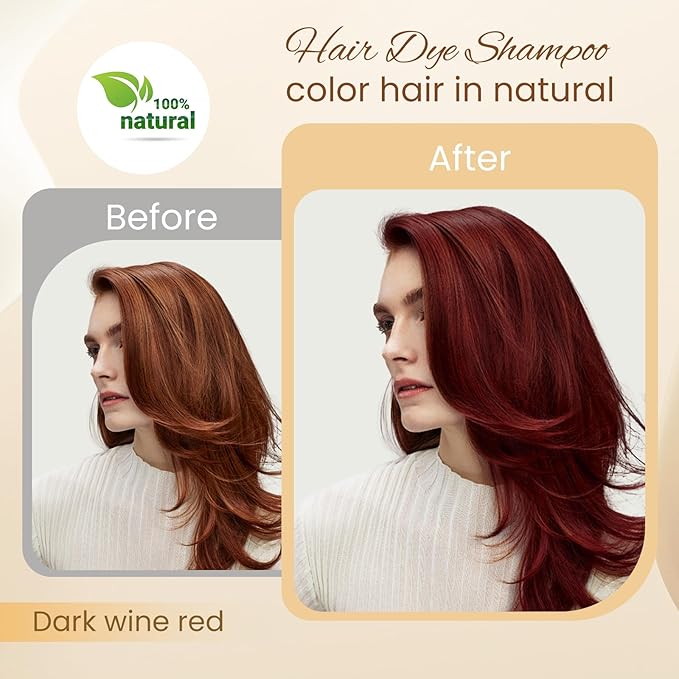Hair Dye Shampoo 3 in 1, Dark Wine Red Hair Dye for Men & Women, Long Lasting Burgundy Hair Color for Gray Coverage, Easy to Use, Shampoo for Color Treated Hair Dye 16.9 Fl Oz (Dark wine red)