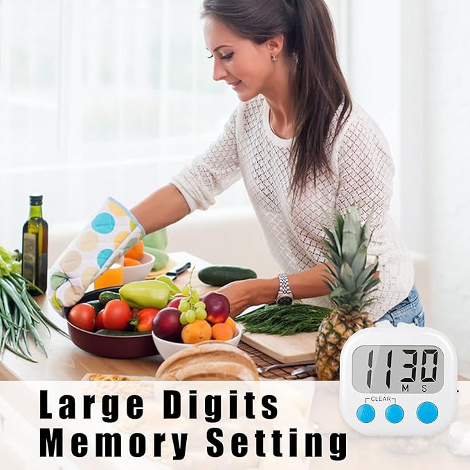 12 Pack Digital Kitchen Timers for Cooking Magnetic Timer for Cooking Loud Alarm White