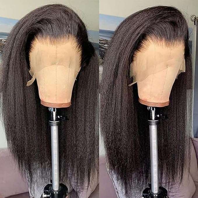 GOLFMAX Yaki Kinky Straight Lace Front Wigs Human Hair 34 Inch 13x4 Transparent HD Lace Frontal Wig Pre Plucked With Baby Hair Yaki Straight Human Hair Wigs For Black Women