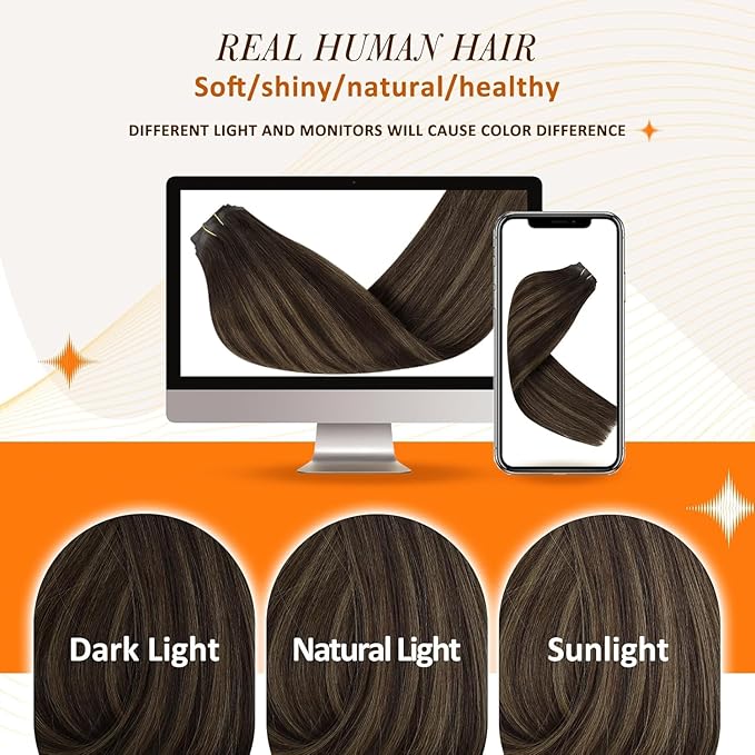 Full Shine Hair Clip in Extensions 20 Inch Invisible Clip in Hair Extensions Balayage Ombre Dark Brown to Light Brown with Honey Blonde Thick Ends 8 PCS 120 Grams