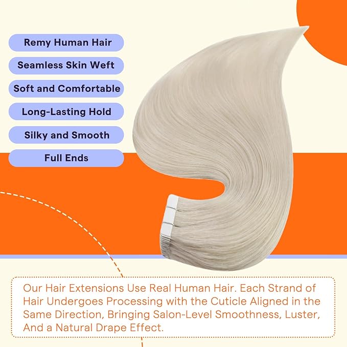 Full Shine Hair Extensions Tape ins 22 Inch Silky Straight Human Hair Extensions Color 1000 Blonde Brazilian Seamless Tape in Extensions Double Sided 50Grams 20 Pieces Remy Hair