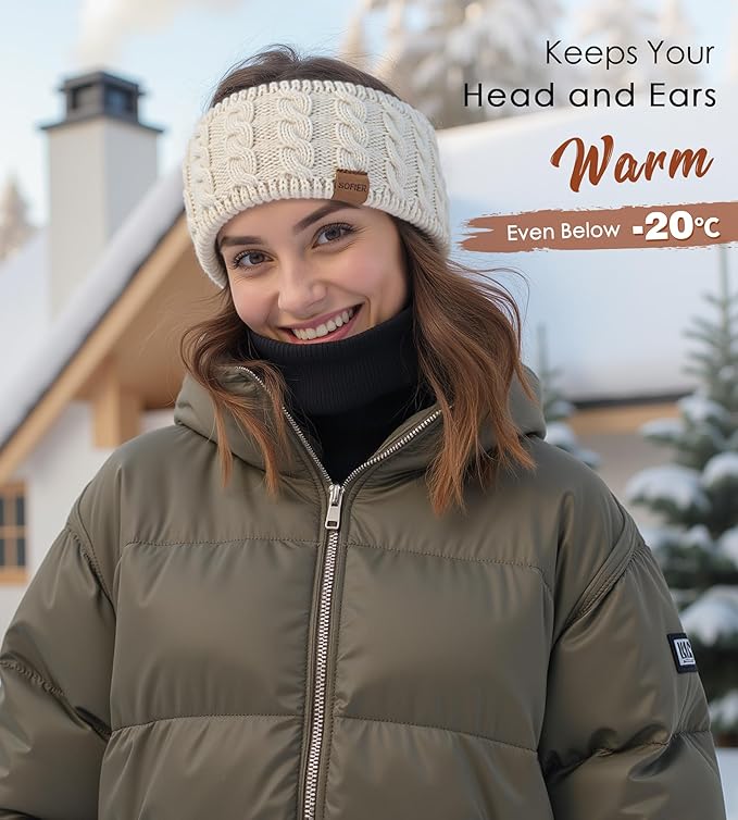 Sofier Winter Headbands for Women 3 Packs Knit Ear Warmers Soft Fuzzy Fleece Lined Cold Weather Ear Muffs Christmas Stocking Stuffers Gifts