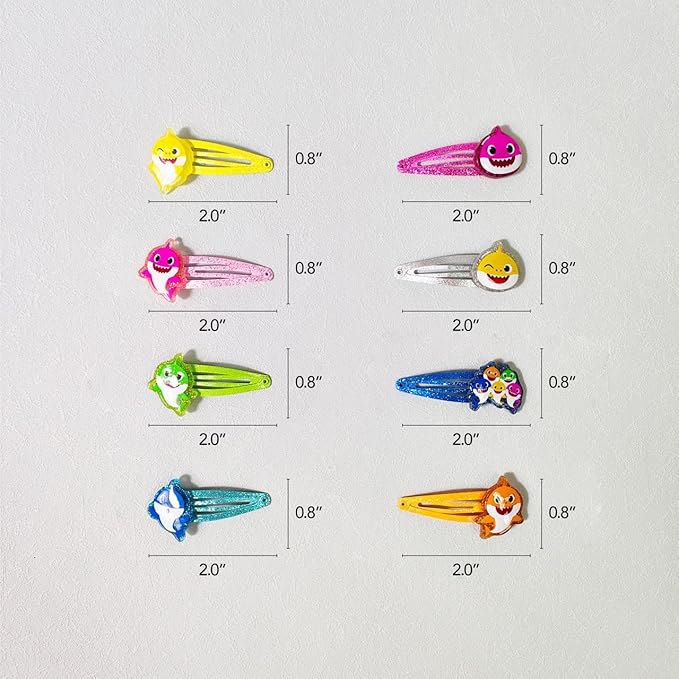 Baby Shark Kids Hair Clips for Girls Snap Clips 8 Pack Multi Color Ages 3+