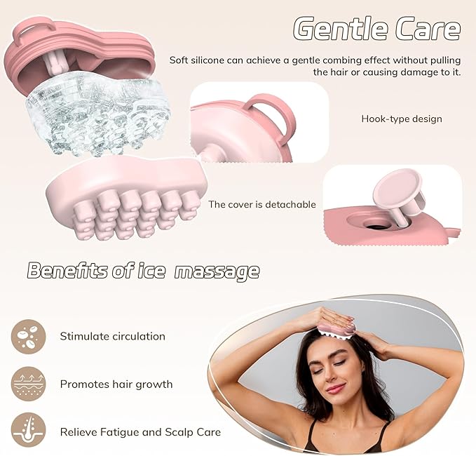 Scalp Ice Massager for Migraine Relief, Headache Care Ice Therapy Back to School Essentials, Stress & Hangover Natural Cooling Therapy Detachable Ice Compress Tool (Pink)