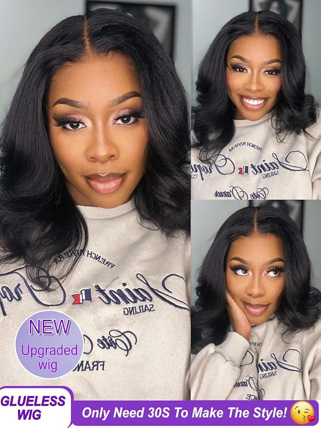YIROO Bye Bye Knots 7x5 Lace Straight Bob Wig Glueless Human Hair Wig with Elastic Drawstring,Pre Plucked Pre Cut Short Bob Lace Closure Wig Wear and Go Natural Color 150% Density 12Inch