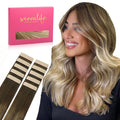 WENNALIFE Tape in Hair Extensions Human Hair Ombre Walnut Brown to Ash Brown and Bleach Blonde Tape in Extensions, 10pcs 30g 24 inch Remy Hair Invisible
