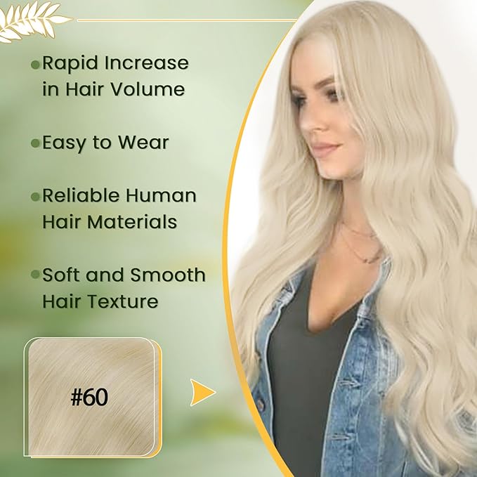 RUNATURE Blonde Clip in Hair Extensions Real Human Hair 18 Inch 120g 7pcs Real Hair Extensions Clip Ins Human Hair Extensions Clip in Double Weft Straight Hair #60 Platinum Blonde