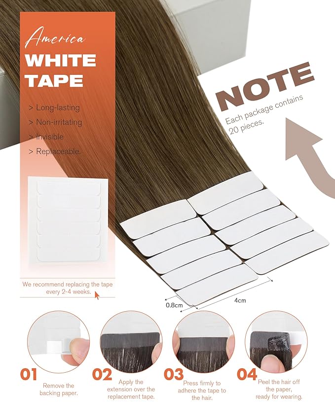 Sunny Hair Human Hair Tape in Extensions, Cool Brown Tape in Hair Extensions Human Hair 12 inch Straight Remy Tape in Human Hair Extensions 20Pcs 30g