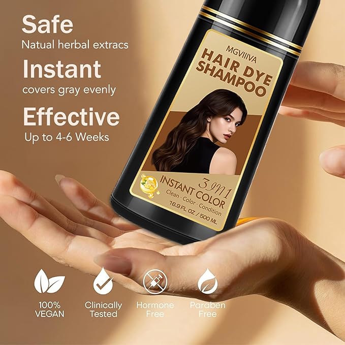 Hair Dye Shampoo 3 in 1, Dark Wine Red Hair Dye for Men & Women, Long Lasting Burgundy Hair Color for Gray Coverage, Easy to Use, Shampoo for Color Treated Hair Dye 16.9 Fl Oz (Dark wine red)
