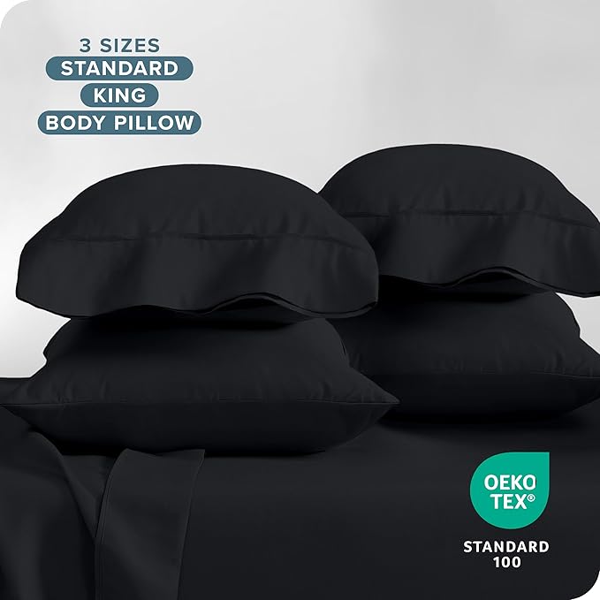 Bare Home 4 Pillowcases - Premium 1800 Ultra-Soft Collection - Bulk Pack - Double Brushed - Hypoallergenic - Wrinkle Resistant - Easy Care (Standard - 4 Pack, Black)