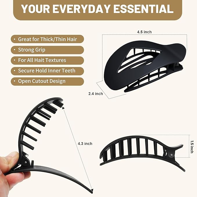 Flat Hair Clips for Women, 6 PCS Flat Claw Clips for Women, Duckbill Hair Clips for Girls, Strong No-Slip Grip Hair Clip for Thick Thin Curly Hair (Neutral Colors)