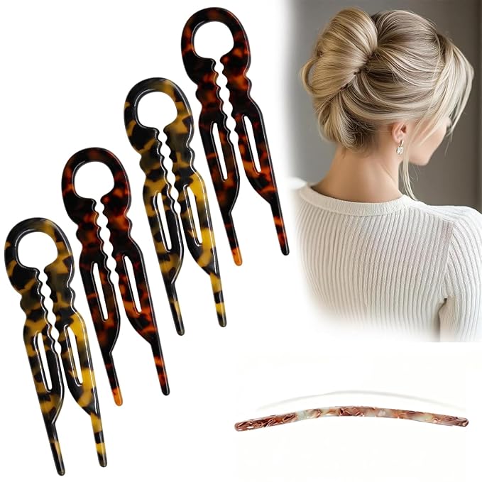 Prestige French Hair Pins - Serrated Anti-Slip Design, Curved Angle for Better Head Fit, New Elegant Hair Accessories for Women, Suitable for All Hair Types（4pcs）