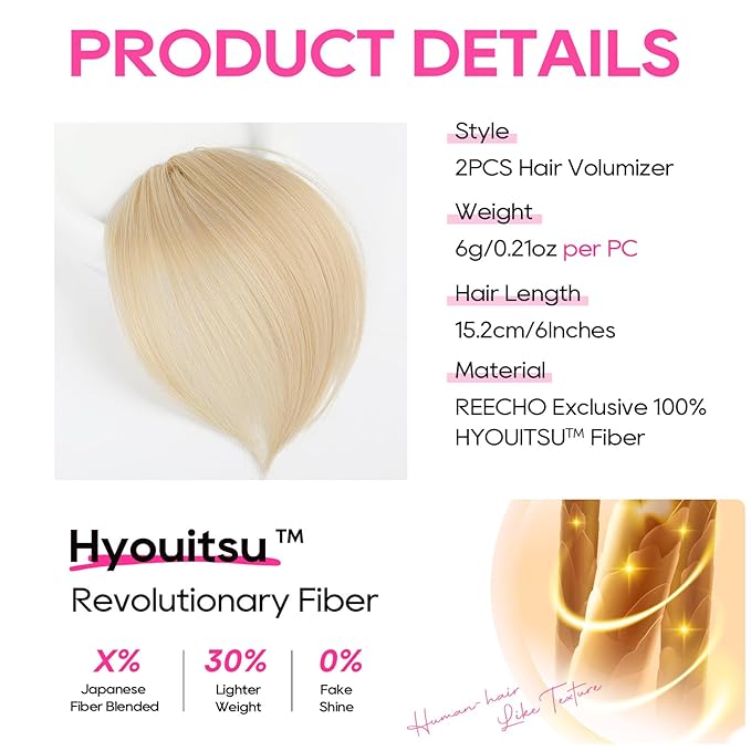 REECHO Clip in Hair Volumizer, 2PCS 6 inch Short Thick Clip in Hairpieces Adding Extra Volume Hair Extensions for Women (Light Blonde)