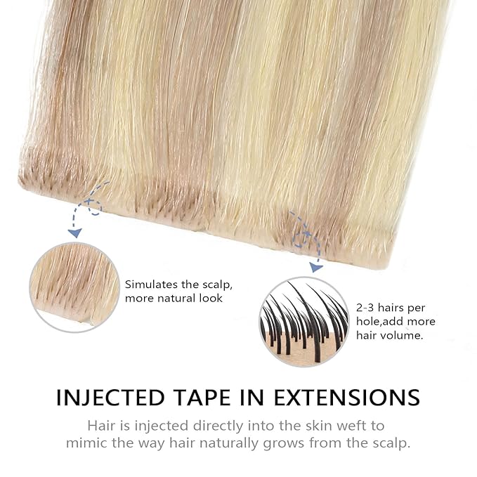 COOKAYU Invisible Tape in Hair, Ash Blonde and Platinum Blonde Seamless Injected Tape in Human Hair Extensions 20pcs/pack 18Inch 40g Invisi Edge Extensions