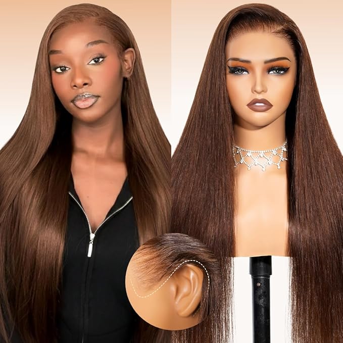 Arabella 13x6 Chocolate Brown Lace Front Wig 210% Brown Glueless Wig Human Hair Real HD Lace Front Wig True Pre Plucked Pre Bleached Pre Cut Glueless Wig (20inch,13x6 Chocolate Brown Straight wig)