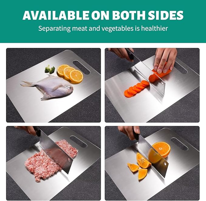 Titanium Cutting Board, New Upgrade Pure Titanium Cutting Boards for Kitchen,Food Grade 316 Stainless Steel Cutting Board，Double sided Dishwasher Safe 18.1 * 11.8inch